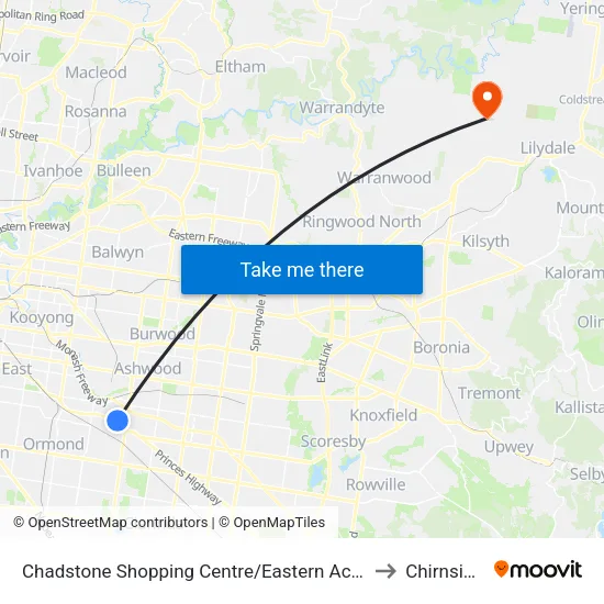 Chadstone Shopping Centre/Eastern Access Rd to Chirnside Park map