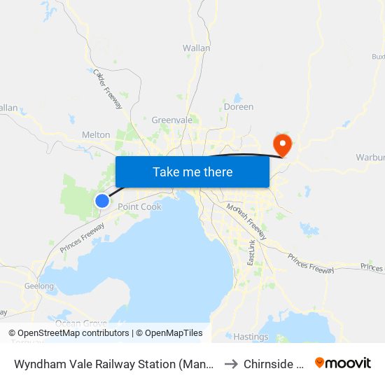 Wyndham Vale Railway Station (Manor Lakes) to Chirnside Park map
