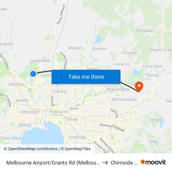 Melbourne Airport/Grants Rd (Melbourne Airport) to Chirnside Park map