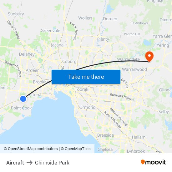 Aircraft to Chirnside Park map