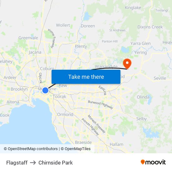 Flagstaff to Chirnside Park map
