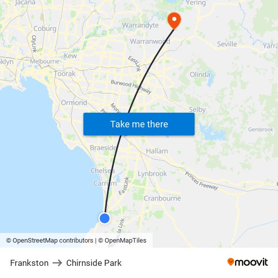 Frankston to Chirnside Park map