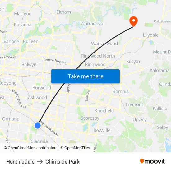 Huntingdale to Chirnside Park map