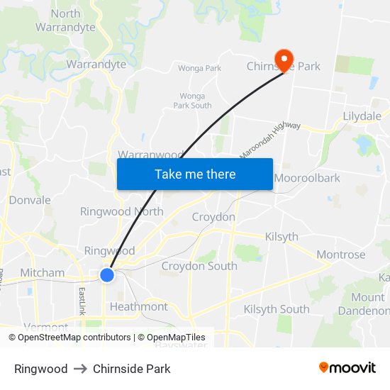 Ringwood to Chirnside Park map