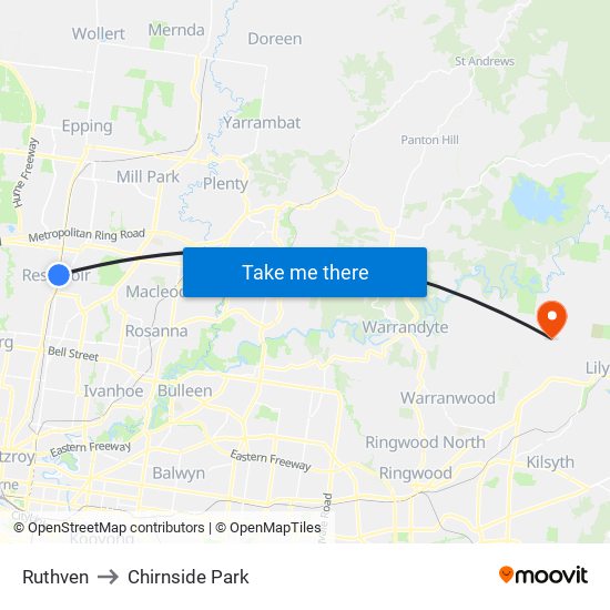 Ruthven to Chirnside Park map