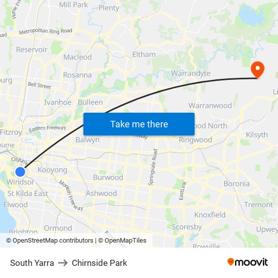 South Yarra to Chirnside Park map