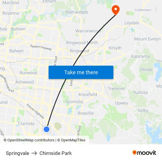 Springvale to Chirnside Park map