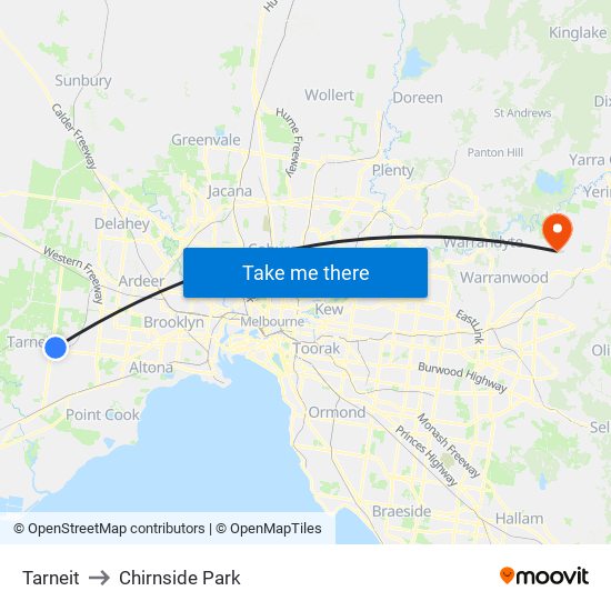 Tarneit to Chirnside Park map