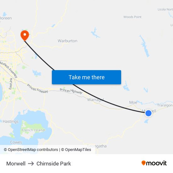 Morwell to Chirnside Park map