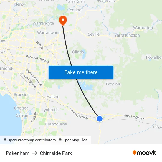 Pakenham to Chirnside Park map