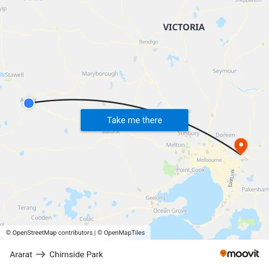 Ararat to Chirnside Park map