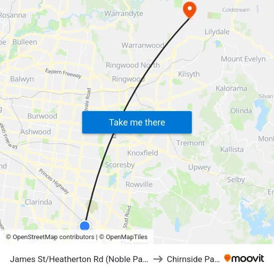 James St/Heatherton Rd to Chirnside Park map