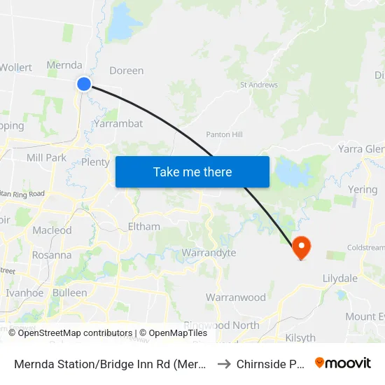 Mernda Station/Bridge Inn Rd to Chirnside Park map