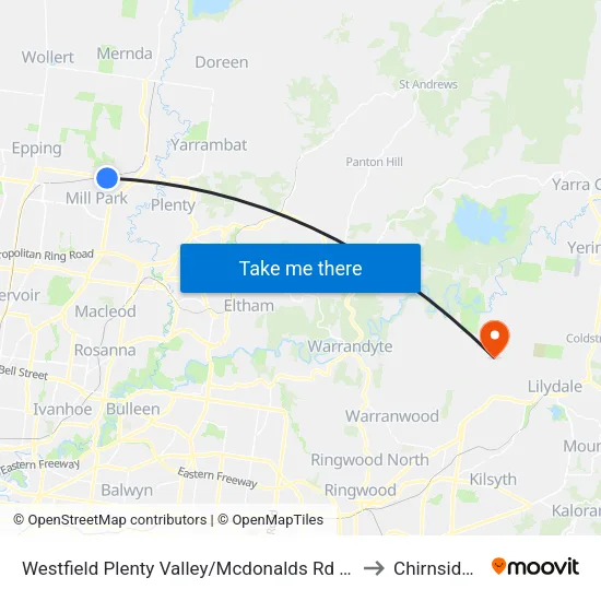 Westfield Plenty Valley/Mcdonalds Rd to Chirnside Park map
