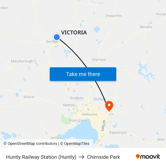 Huntly Railway Station (Huntly) to Chirnside Park map