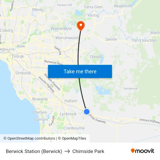 Berwick Station to Chirnside Park map