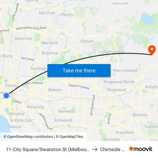 11-City Square/Swanston St (Melbourne City) to Chirnside Park map