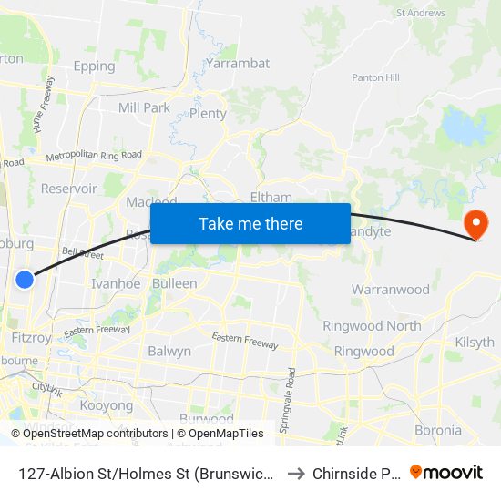 127-Albion St/Holmes St (Brunswick East) to Chirnside Park map