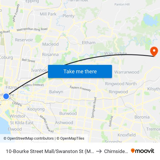 10-Bourke Street Mall/Swanston St (Melbourne City) to Chirnside Park map