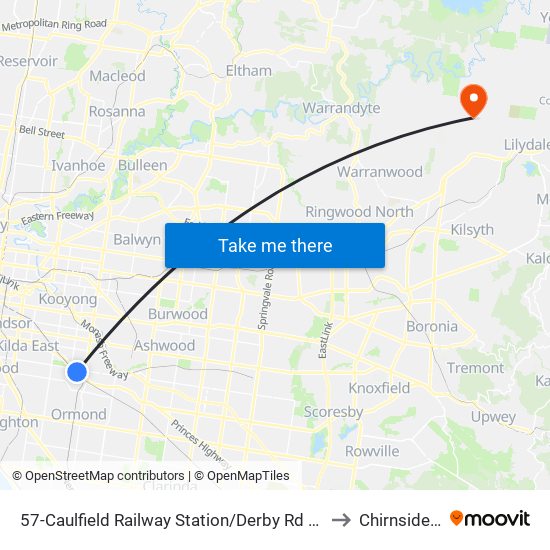 57-Caulfield Railway Station/Derby Rd (Caulfield East) to Chirnside Park map