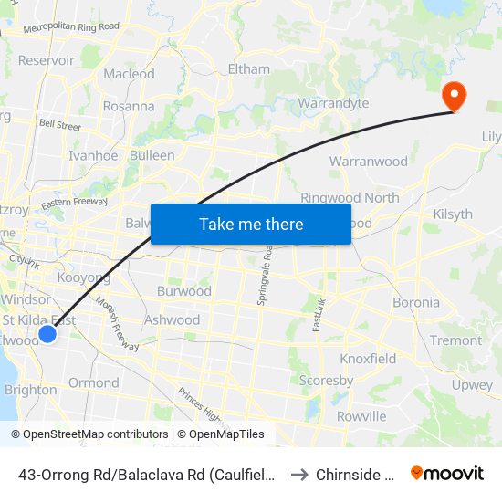 43-Orrong Rd/Balaclava Rd (Caulfield North) to Chirnside Park map