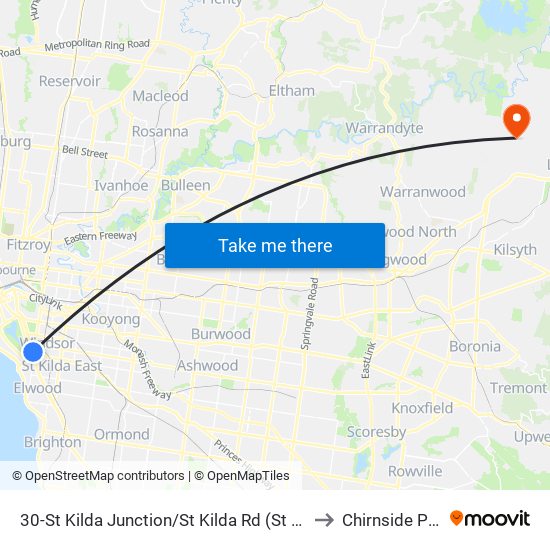 30-St Kilda Junction/St Kilda Rd (St Kilda) to Chirnside Park map
