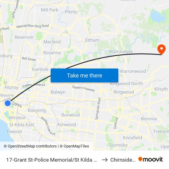 17-Grant St-Police Memorial/St Kilda Rd (Southbank) to Chirnside Park map