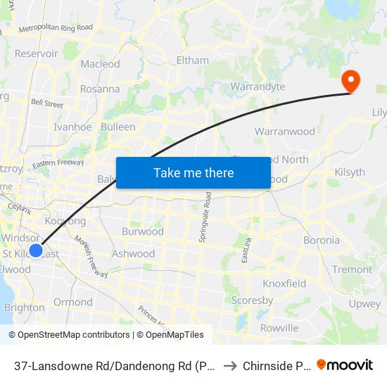 37-Lansdowne Rd/Dandenong Rd (Prahran) to Chirnside Park map