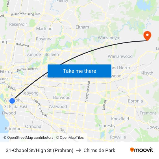 31-Chapel St/High St (Prahran) to Chirnside Park map