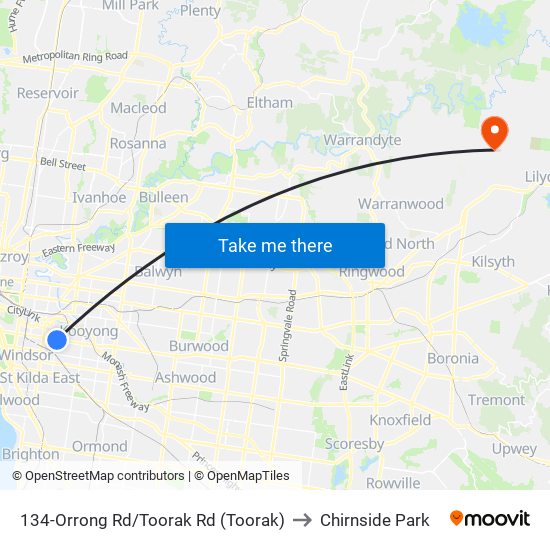 134-Orrong Rd/Toorak Rd (Toorak) to Chirnside Park map