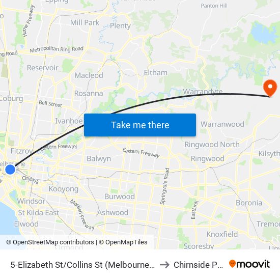 5-Elizabeth St/Collins St (Melbourne City) to Chirnside Park map