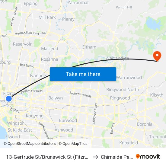 13-Gertrude St/Brunswick St (Fitzroy) to Chirnside Park map