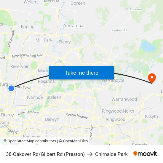 Oakover Rd/Gilbert Rd #38 to Chirnside Park map