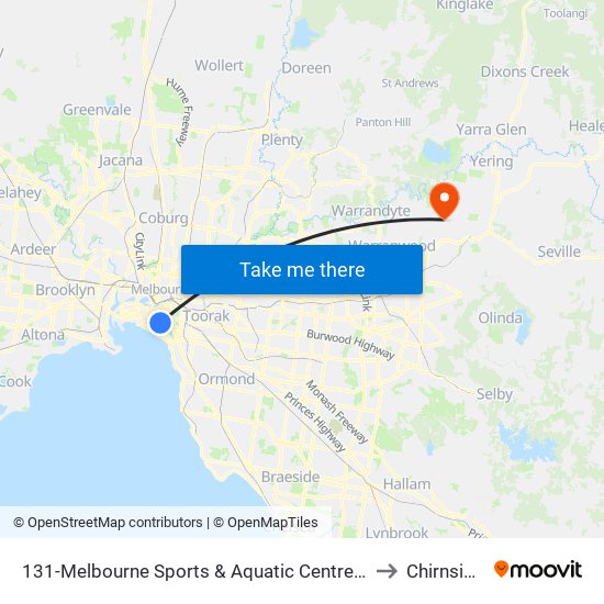 131-Melbourne Sports & Aquatic Centre/Albert Rd (Albert Park) to Chirnside Park map