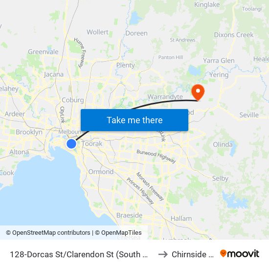 128-Dorcas St/Clarendon St (South Melbourne) to Chirnside Park map