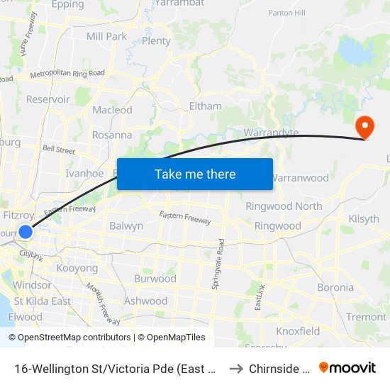 16-Wellington St/Victoria Pde (East Melbourne) to Chirnside Park map