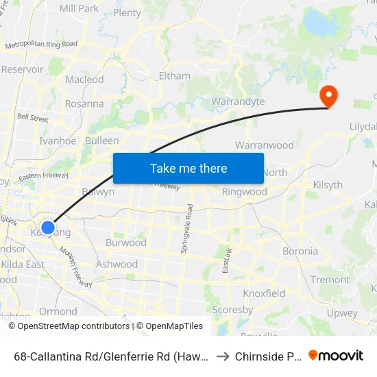 Callantina Rd/Glenferrie Rd #68 to Chirnside Park map