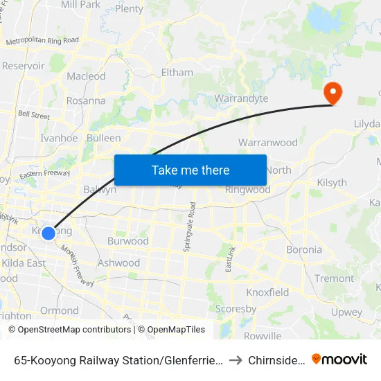Kooyong Railway Station/Glenferrie Rd #65 to Chirnside Park map