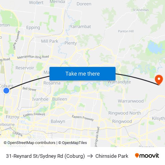 31-Reynard St/Sydney Rd (Coburg) to Chirnside Park map