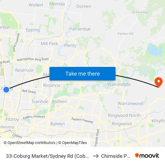 33-Coburg Market/Sydney Rd (Coburg) to Chirnside Park map