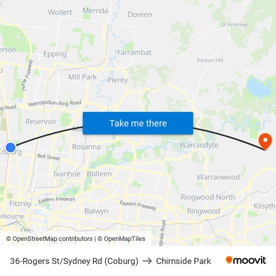 36-Rogers St/Sydney Rd (Coburg) to Chirnside Park map