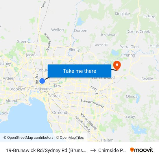 19-Brunswick Rd/Sydney Rd (Brunswick) to Chirnside Park map