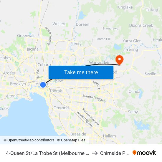 4-Queen St/La Trobe St (Melbourne City) to Chirnside Park map