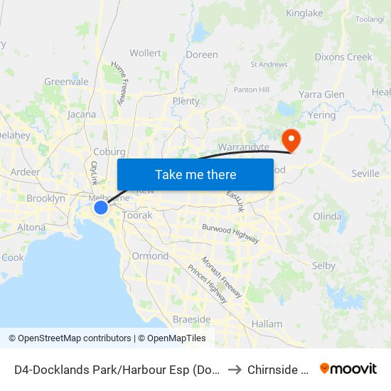 D4-Docklands Park/Harbour Esp (Docklands) to Chirnside Park map