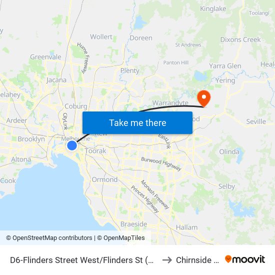 D6-Flinders Street West/Flinders St (Docklands) to Chirnside Park map