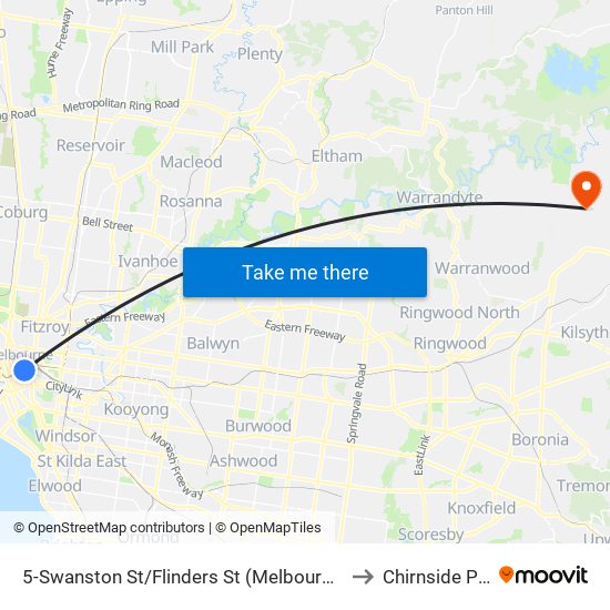 5-Swanston St/Flinders St (Melbourne City) to Chirnside Park map