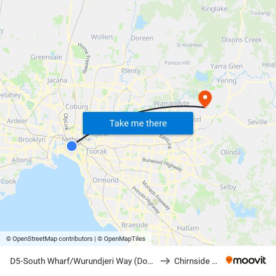 D5-South Wharf/Wurundjeri Way (Docklands) to Chirnside Park map