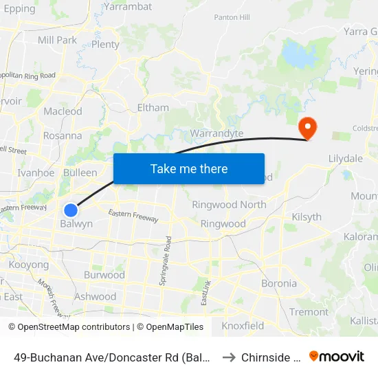 Buchanan Ave/Doncaster Rd #49 to Chirnside Park map