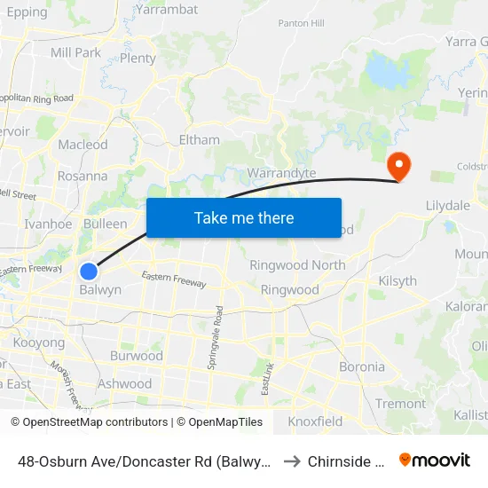 Osburn Ave/Doncaster Rd #48 to Chirnside Park map