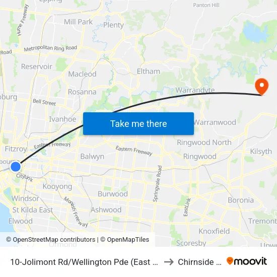 Jolimont Rd/Wellington Pde #10 to Chirnside Park map